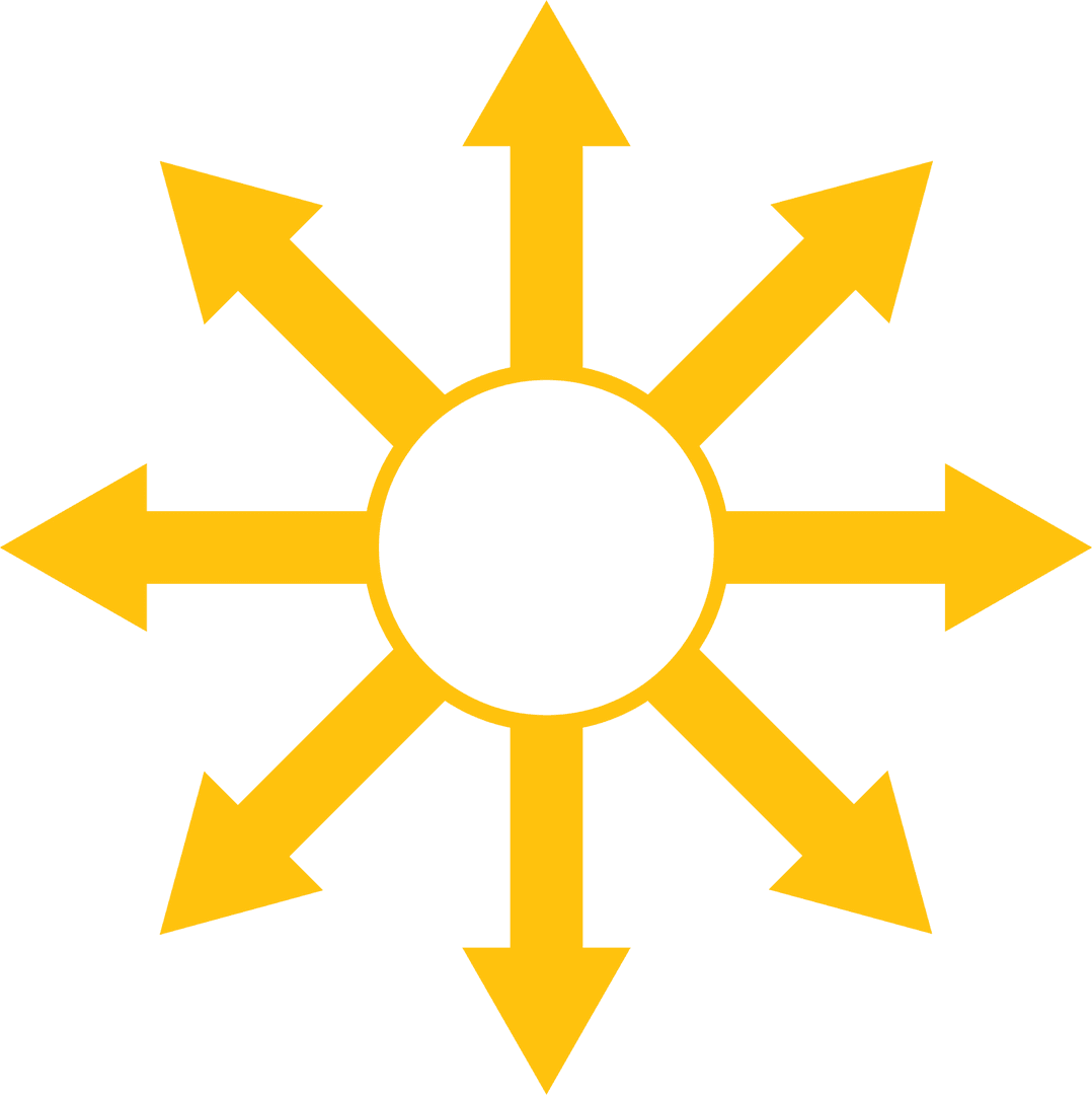 Yellow Arrows in Radiating Pattern on Transparent Background