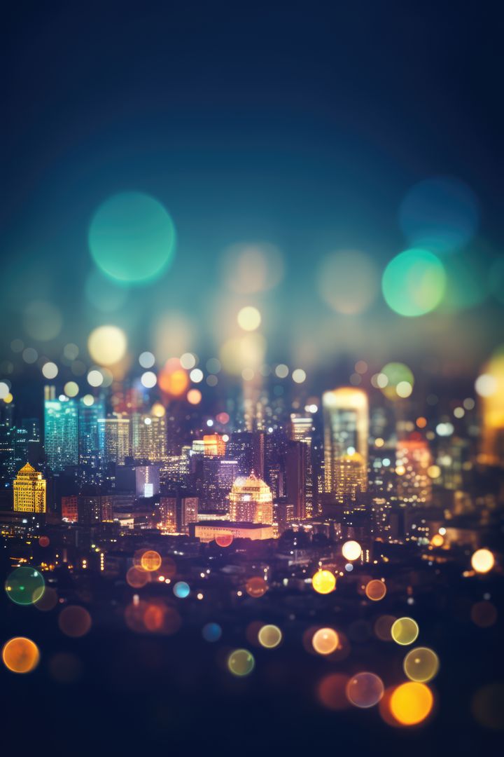 Cityscape at night with glowing bokeh lights, copy space, created using generative ai technology - Free Images, Stock Photos and Pictures on Pikwizard.com