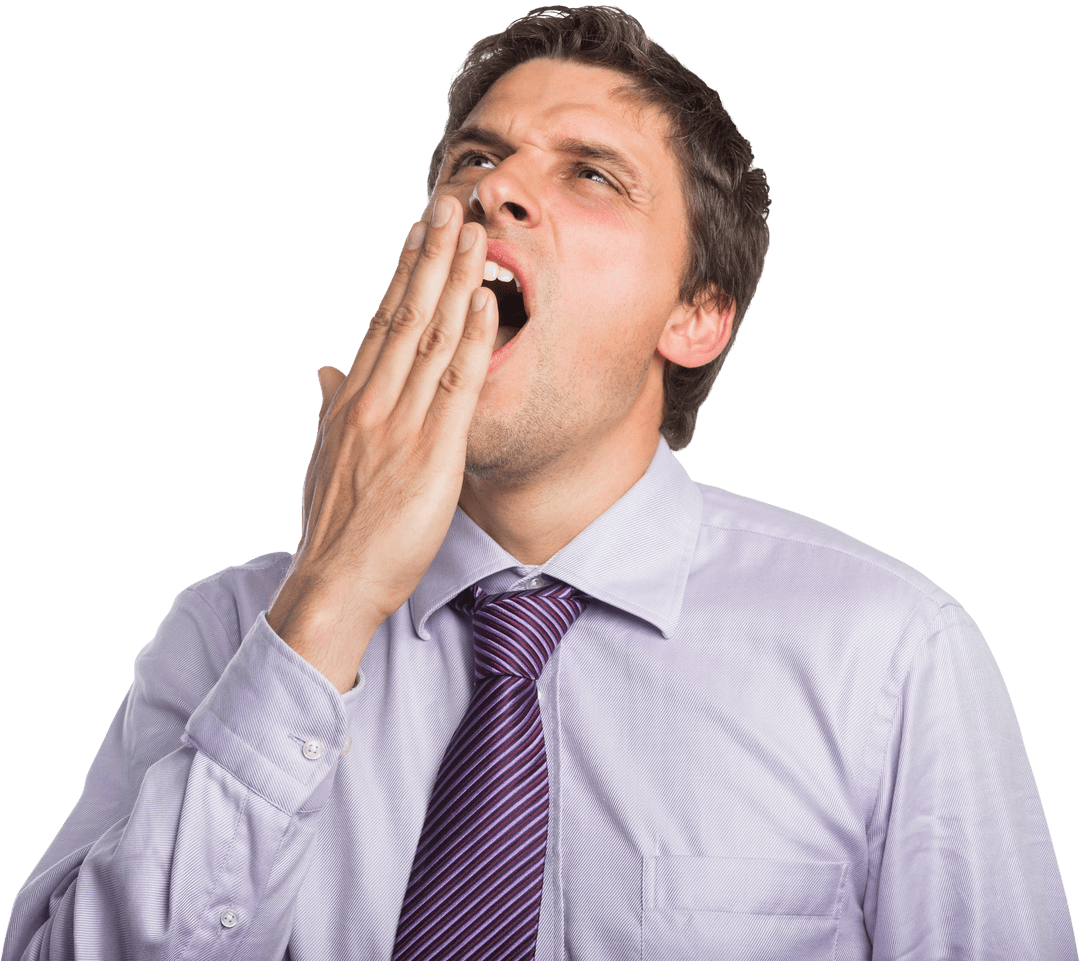 Yawning Businessman Draped in Elegance on Transparent Background
