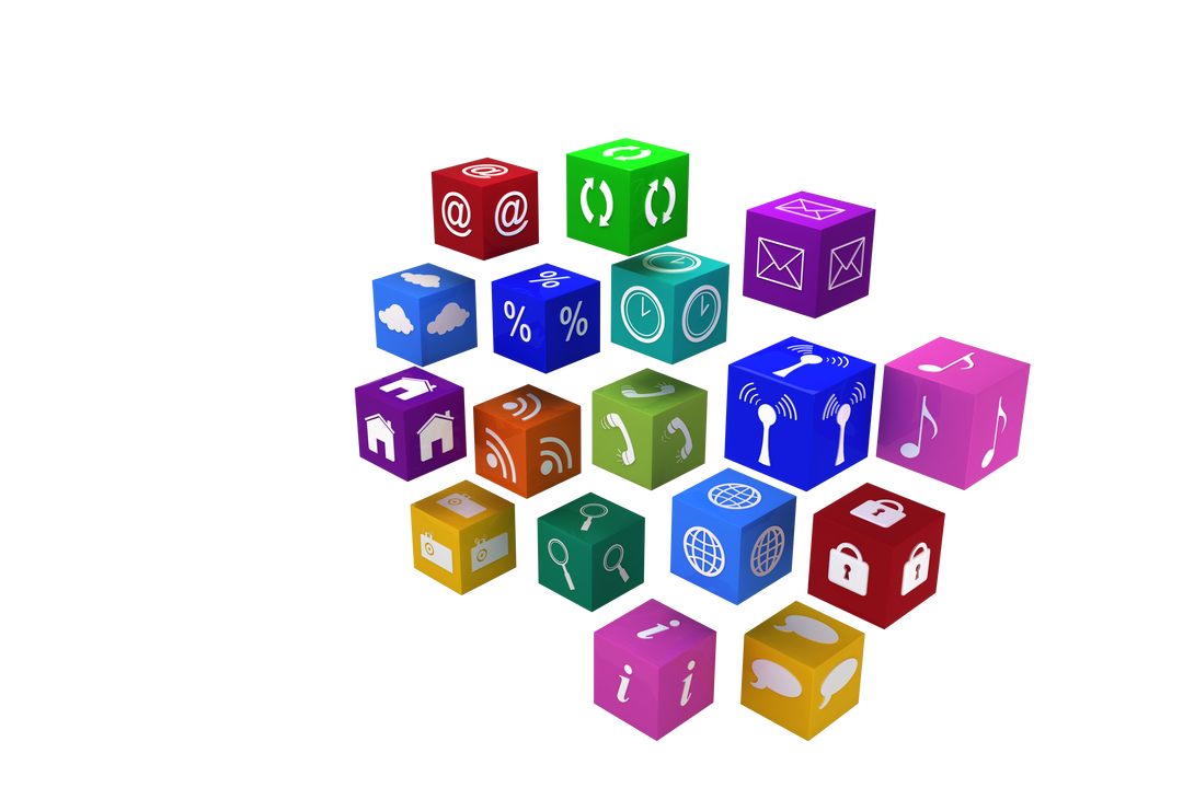 Transparent Media Icons Displayed on Colorful Cubes - Download Free Stock Images Pikwizard.com