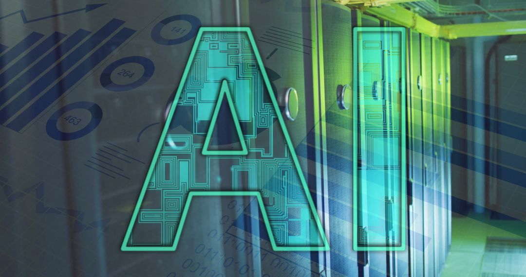 Artificial Intelligence Overlays on Server Room with Data Visualizations