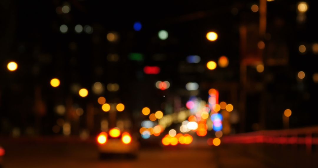 Defocused City Lights with Vibrant Traffic Bokeh