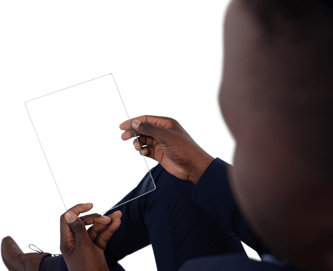 Businessman Using Futuristic Transparent Glass Interface