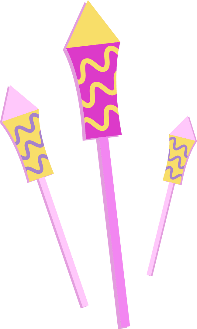 Vibrant Pink Firework Rockets on Transparent Background
