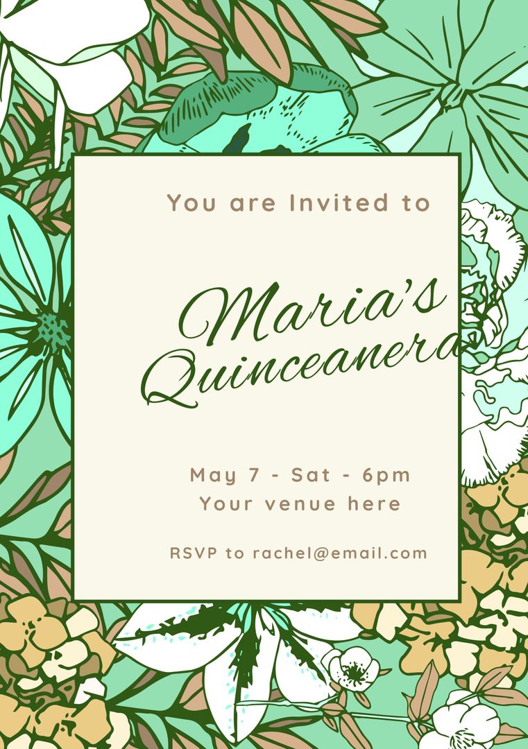 Festive Quinceañera Invitation with Tropical Foliage Theme