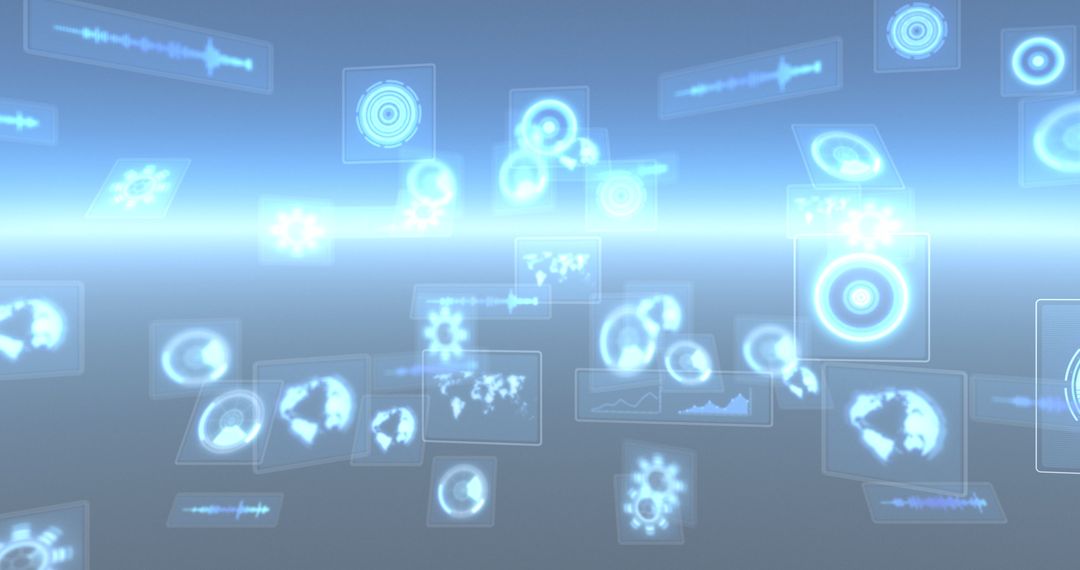 Digital Interface with Holographic Elements Glowing Horizontally