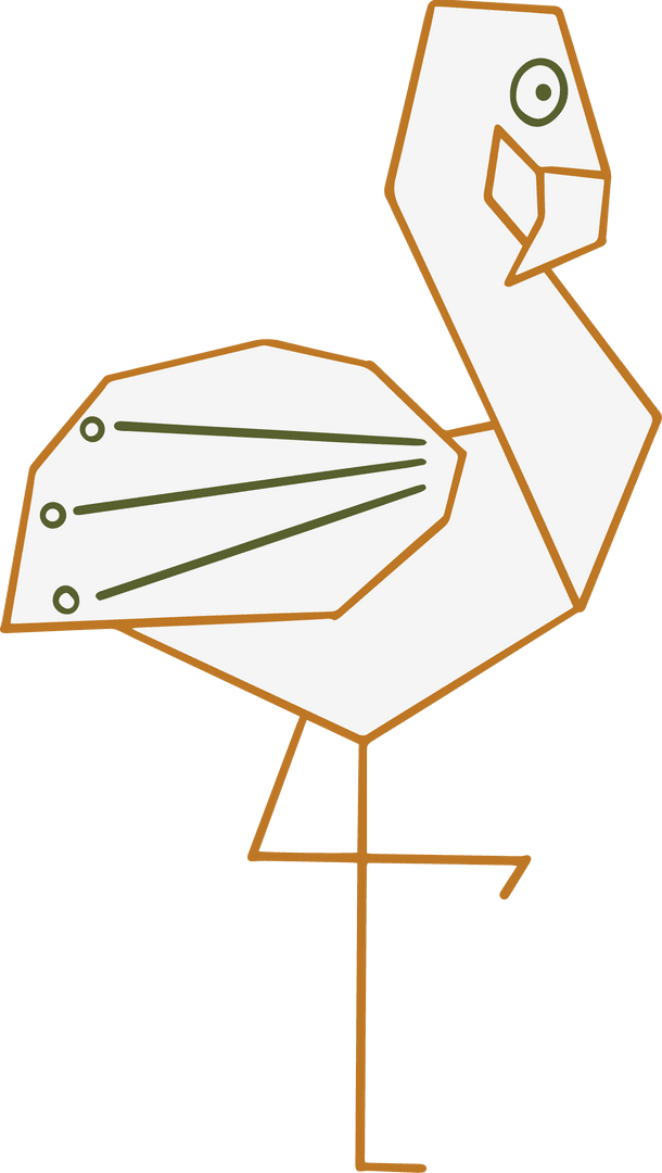 Geometric Flamingo Illustration with Ochre and Olive Details on Transparent Background