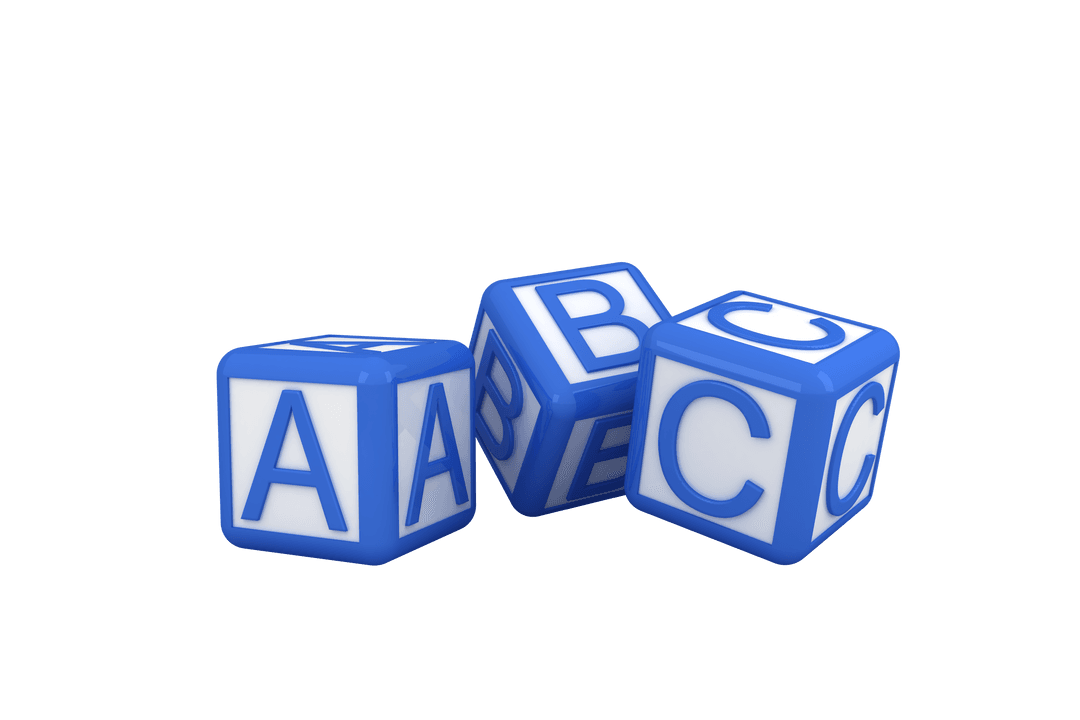 Blue and White Translucent Alphabet Blocks on White Space