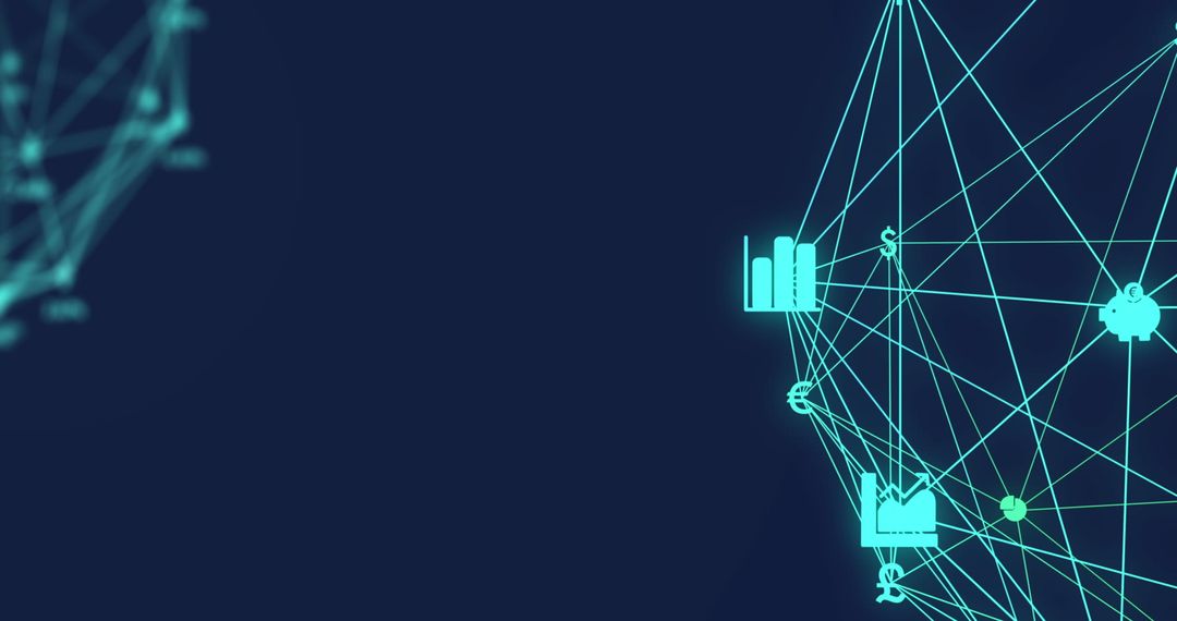 Digital Network Connections with Icons on Dark Background