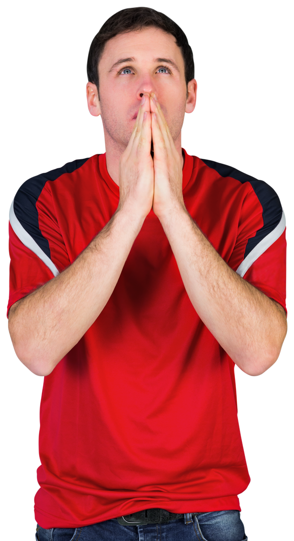 Transparent Nervous Football Fan Wearing Red Shirt Clasping Hands - Download Free Stock Images Pikwizard.com