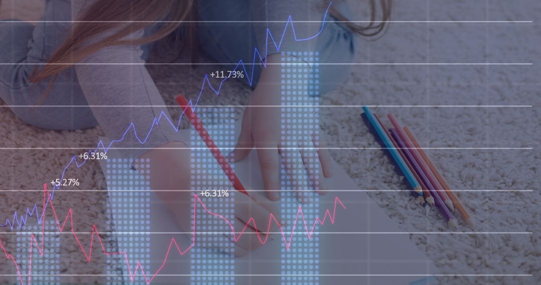 Child Drawing with Overlaying Stock Market Graphs