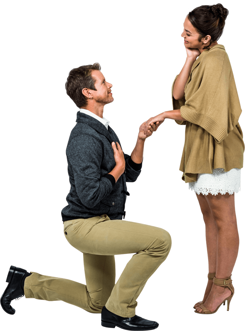Transparent Romantic Proposal Scene with Kneeling Man