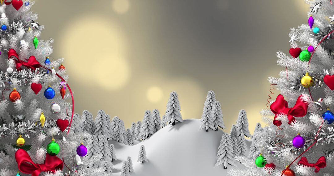 Festive White Christmas Trees in Snowy Landscape