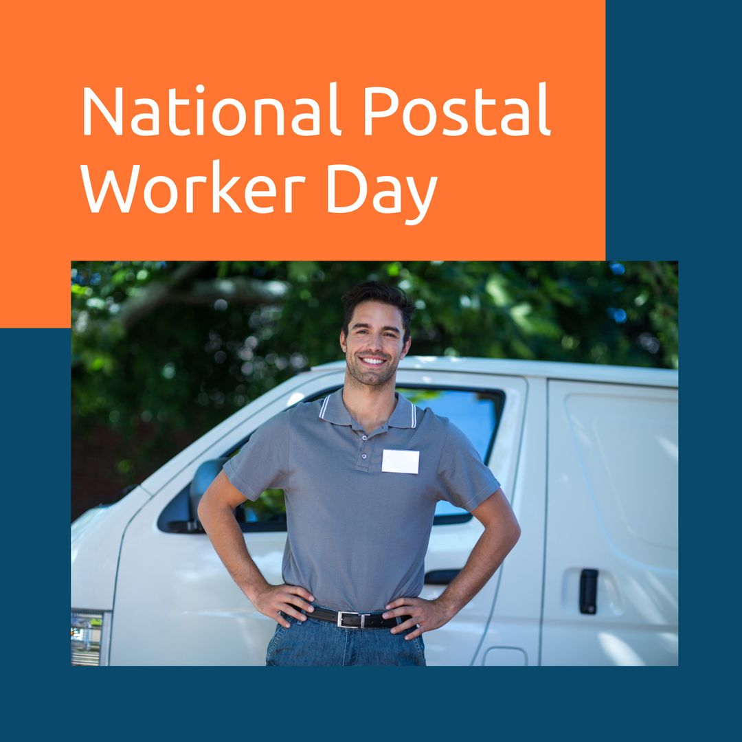 National Postal Worker Day Celebration with Happy Delivery Man by Van - Download Free Stock Templates Pikwizard.com