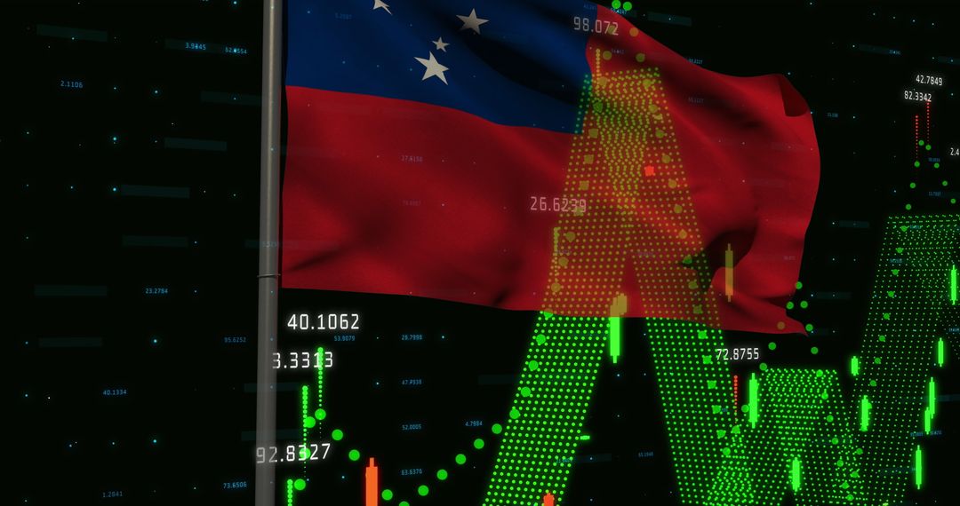 Samoan Flag with Financial Chart and Digital Data Overlay