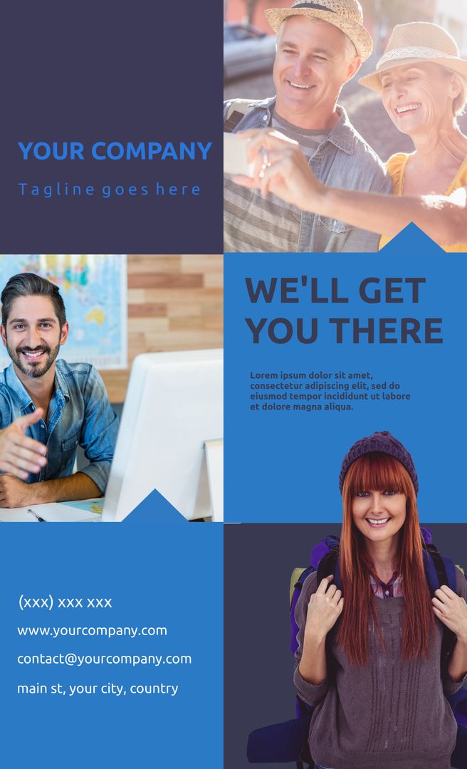 Marketing Template with Smiling Professionals and Contact Information