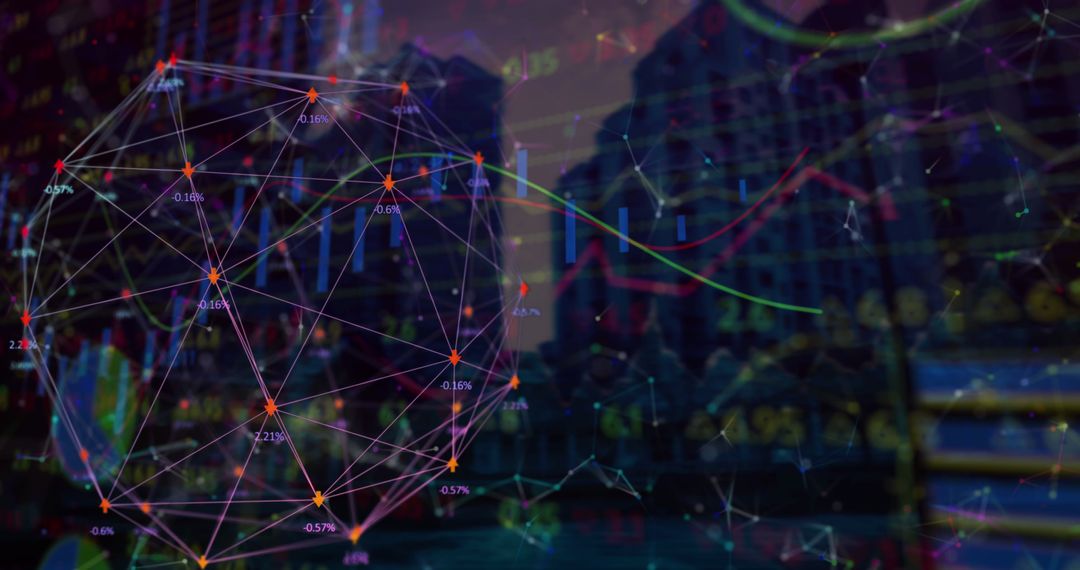 Digital Network Data Overlaid on Modern Cityscape