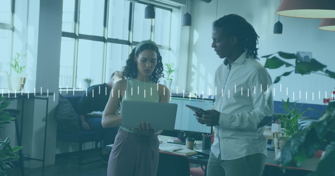 Team Collaboration on Financial Data Analysis in Modern Office