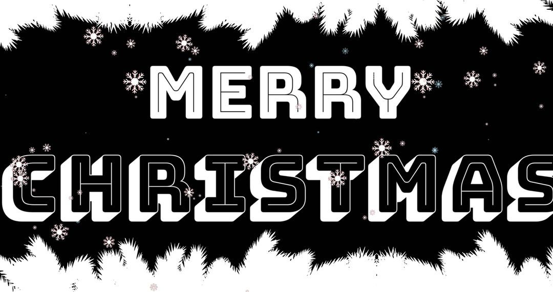 Bold Merry Christmas Text with Snowflakes and Border