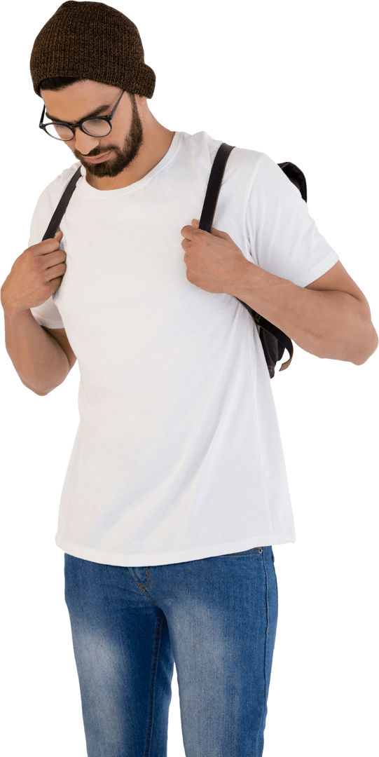 Transparent Image of Man Wearing Backpack Ready for Adventures