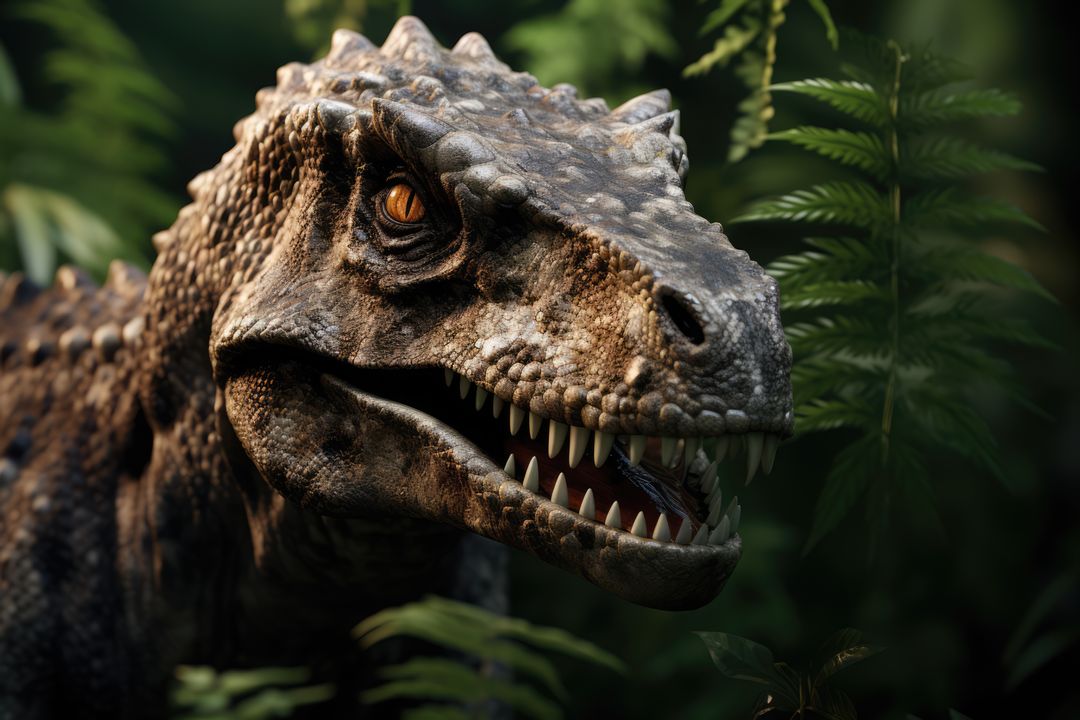 Close-up of Ferocious Dinosaur in Dense Jungle - Free Images, Stock Photos and Pictures on Pikwizard.com
