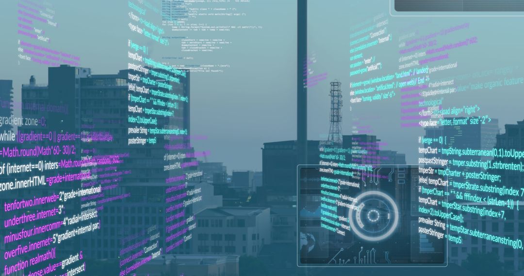 Digital Data Visualizations Spanning Modern Cityscape