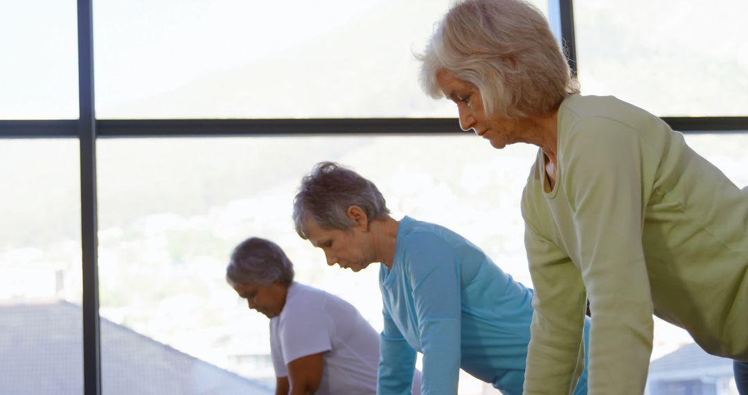 Senior Women Practicing Yoga Indoors in Natural Light - Free Images, Stock Photos and Pictures on Pikwizard.com