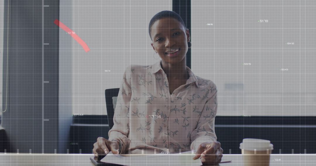 Businesswoman Analyzing Financial Data in Modern Office Setting