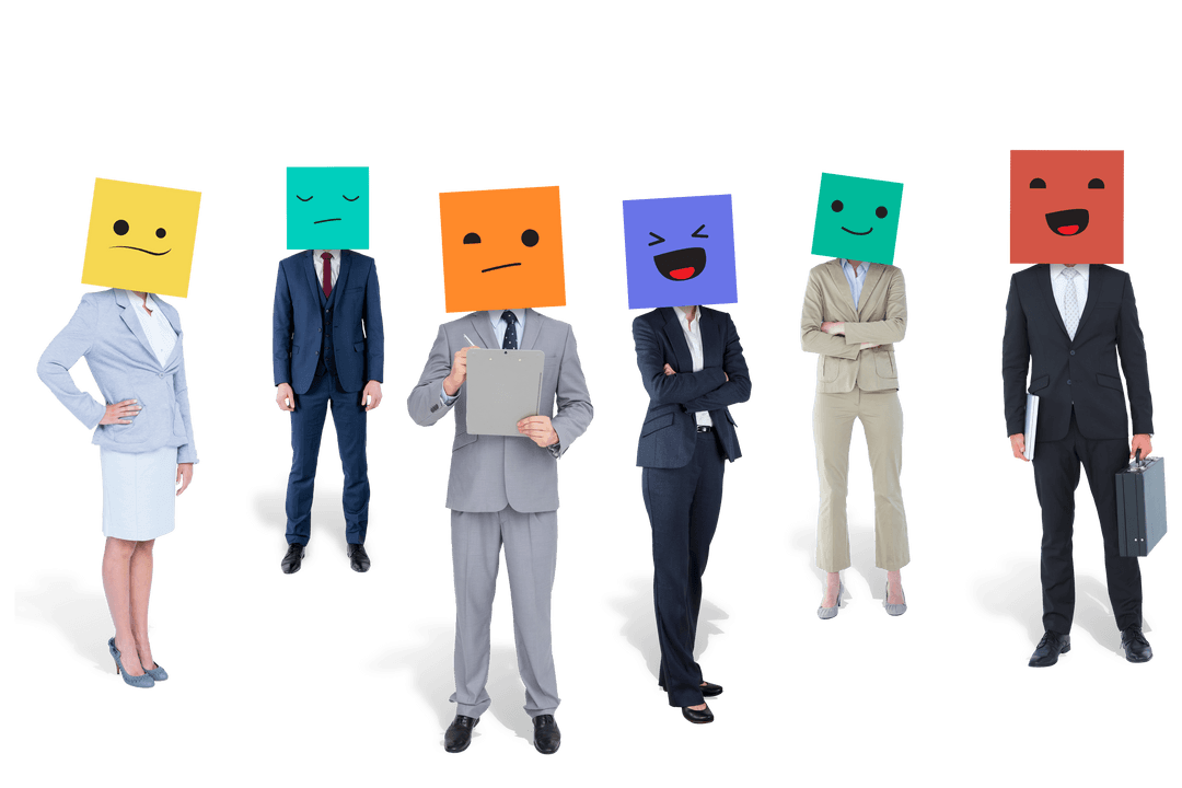 Transparent Business People with Emoji Faces in Suits