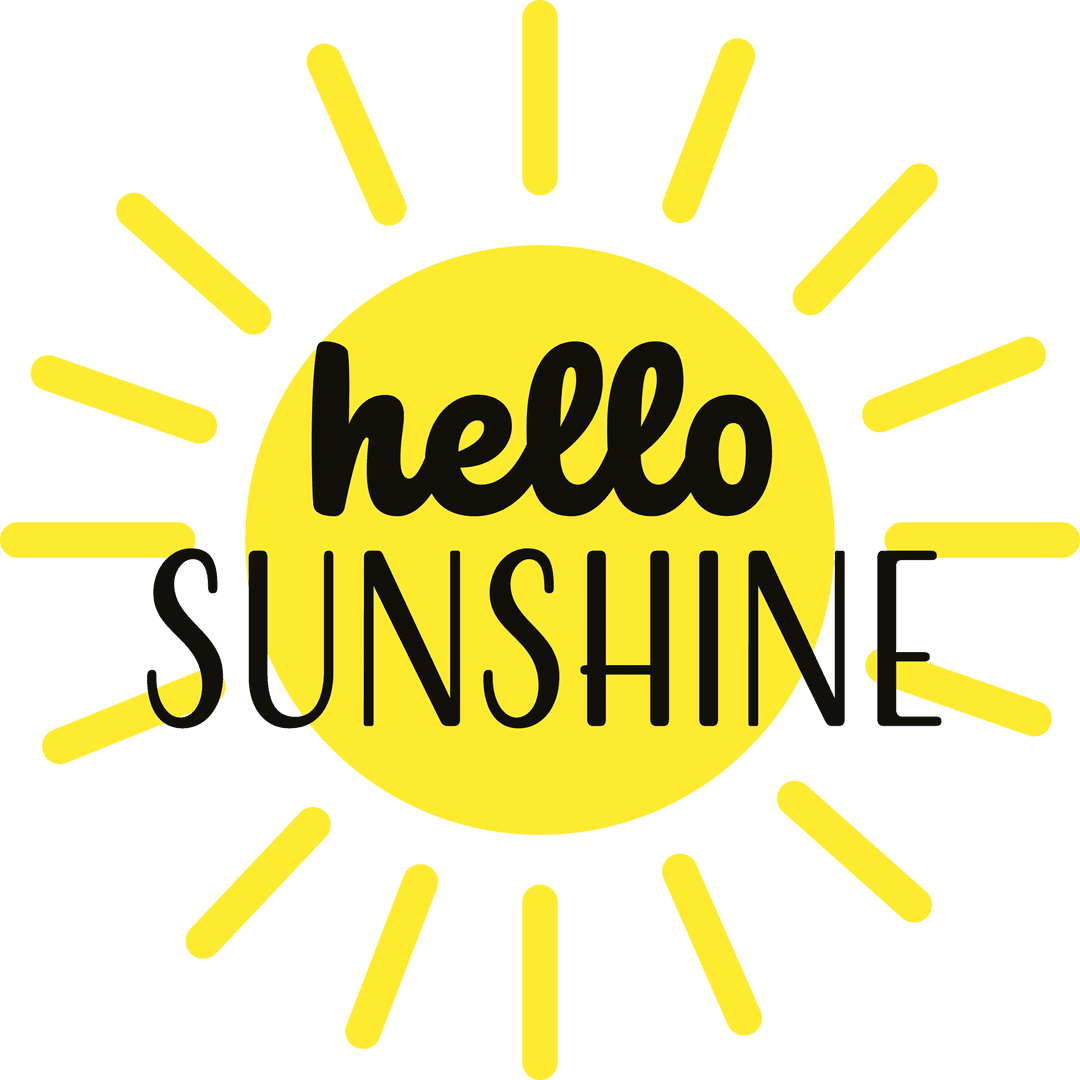 Cheerful Hello Sunshine Text with Sunrise on Transparent Background