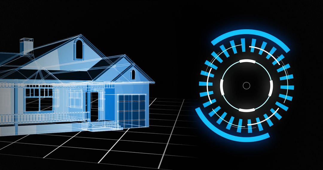 3D Architectural House Blueprint with Digital Interface