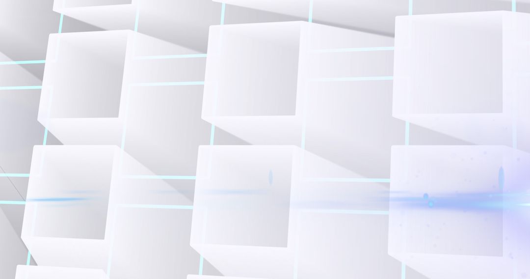 Glowing 3D Network of White Cubes and Digital Connections