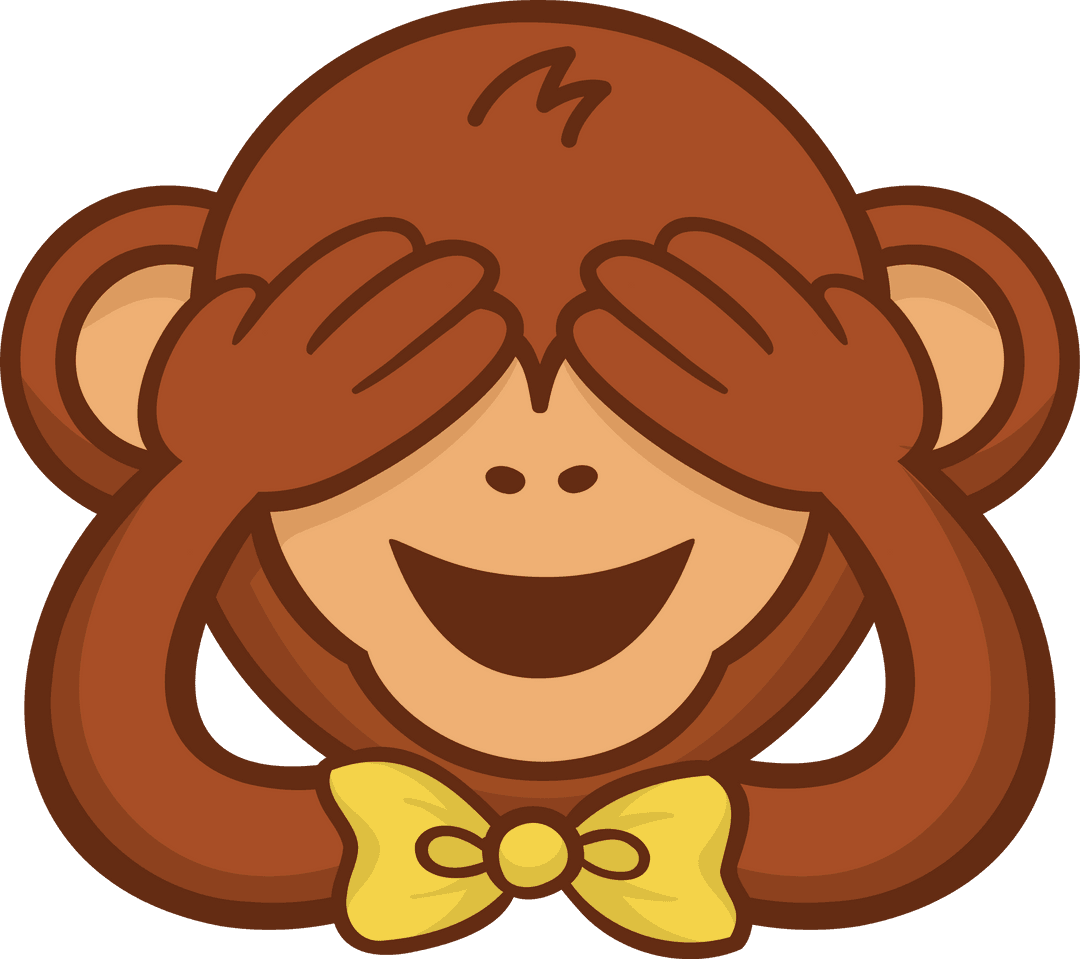 Playful Monkey with Bow Tie Covering Eyes Transparent Illustration