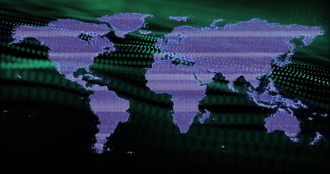 Futuristic World Map with Digital Binary Grid