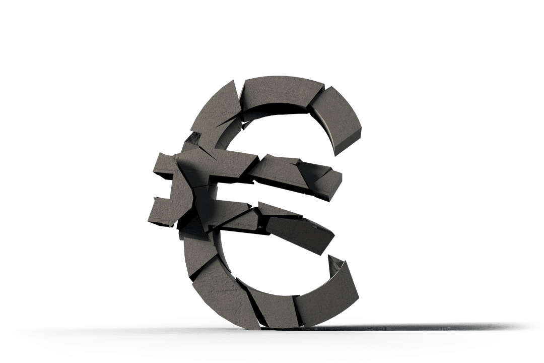 3D Transparent Euro Symbol in Broken Stone Texture