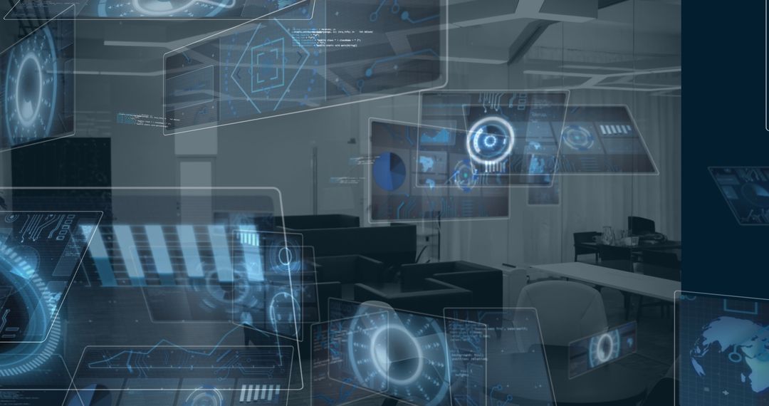 Futuristic Data Interfaces in Modern Office Environment