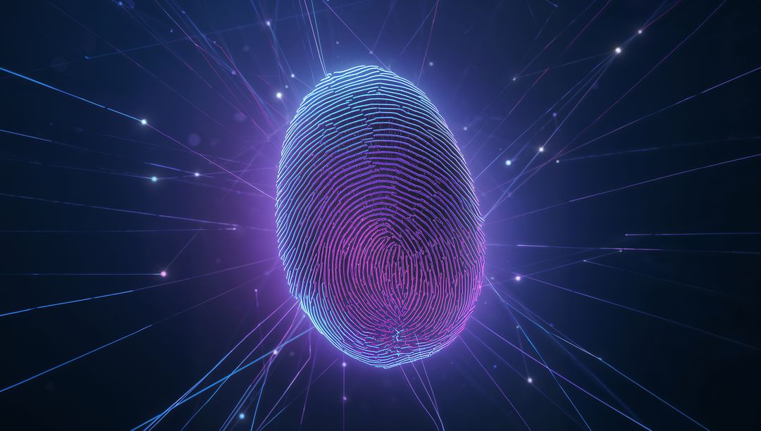 Glowing Fingerprint in Futuristic Digital Network Design