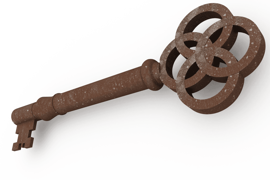 Detailed Brown Key Digital Illustration on Transparent Background