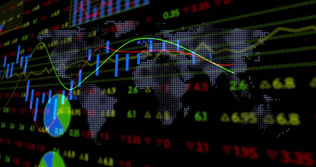 Global Financial Data Visualization: Dotted Maps with Market Trends