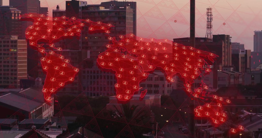 Global Data Network Overlaying Urban Skyline