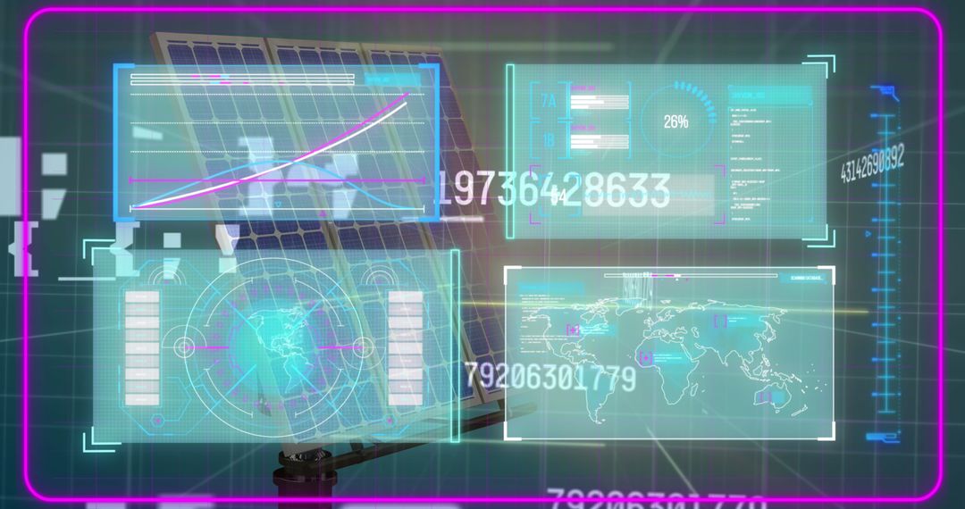 Futuristic Data Visualization on Solar Panels Interface