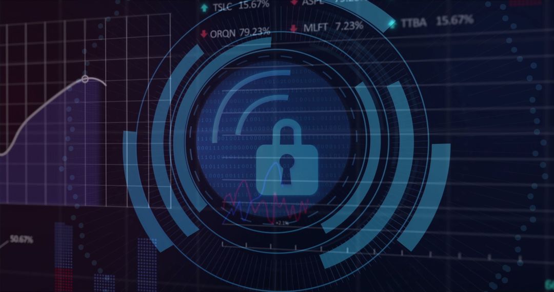 Digital Cyber Security Concept with Padlock Icon and Data Visualization