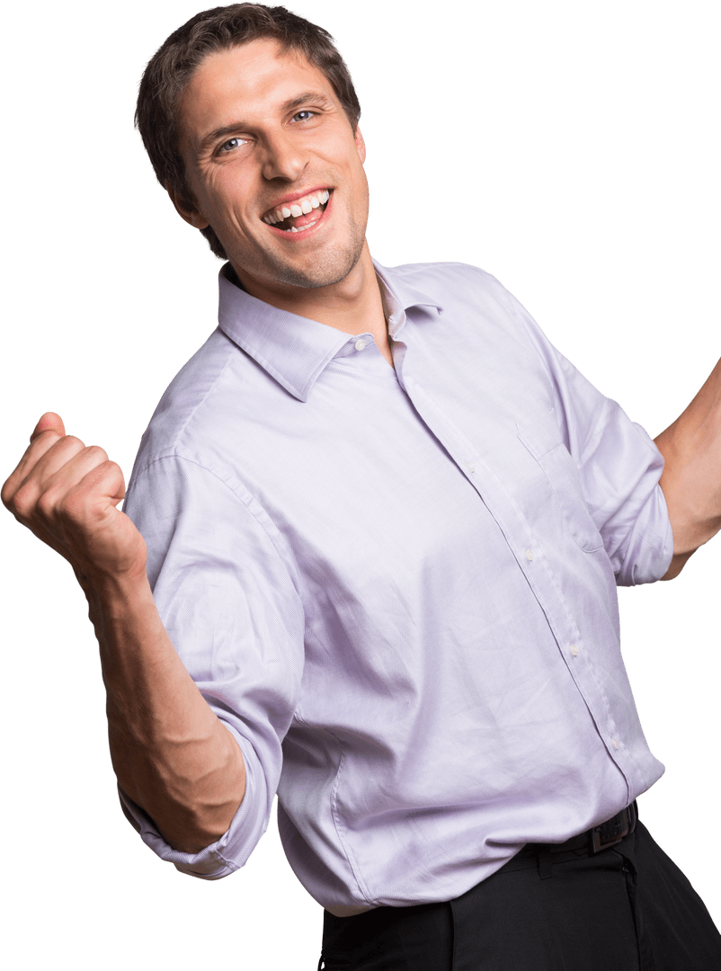 Transparent Celebrating Man in Business Attire Shows Excitement