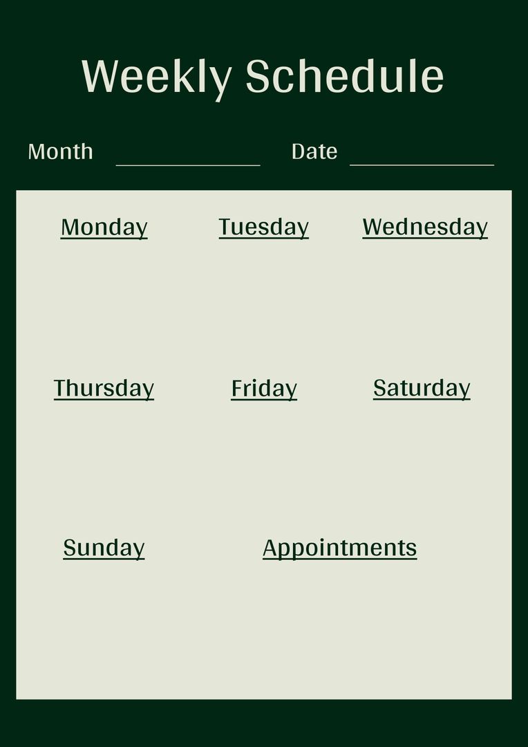 Simple Green Weekly Schedule Template for Planning - Download Free Stock Templates Pikwizard.com
