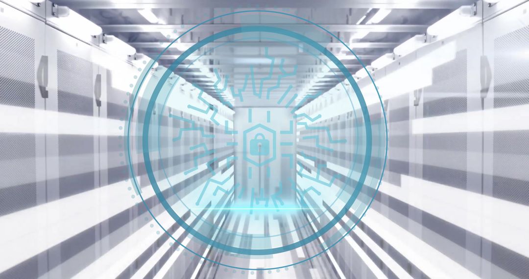 Cyber Security Concept in Data Center with Digital Lock Symbol