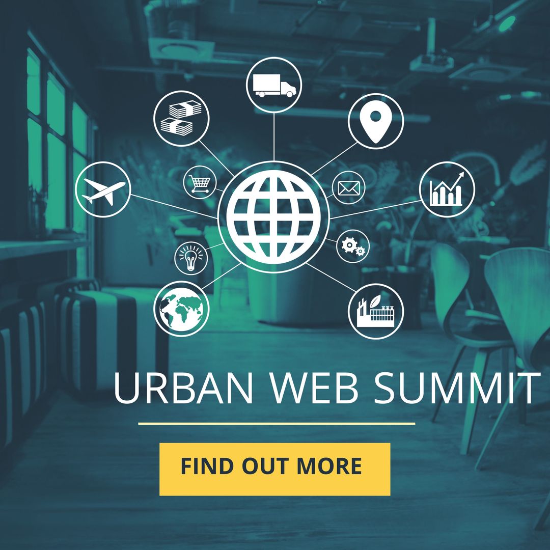 Tech Event Promotion with Modern Workspace and Digital Icons