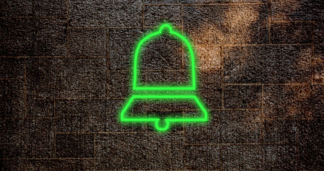 Glowing Neon Bell Icon on Brick Wall for Social Media Notifications Concept - Free Images, Stock Photos and Pictures on Pikwizard.com