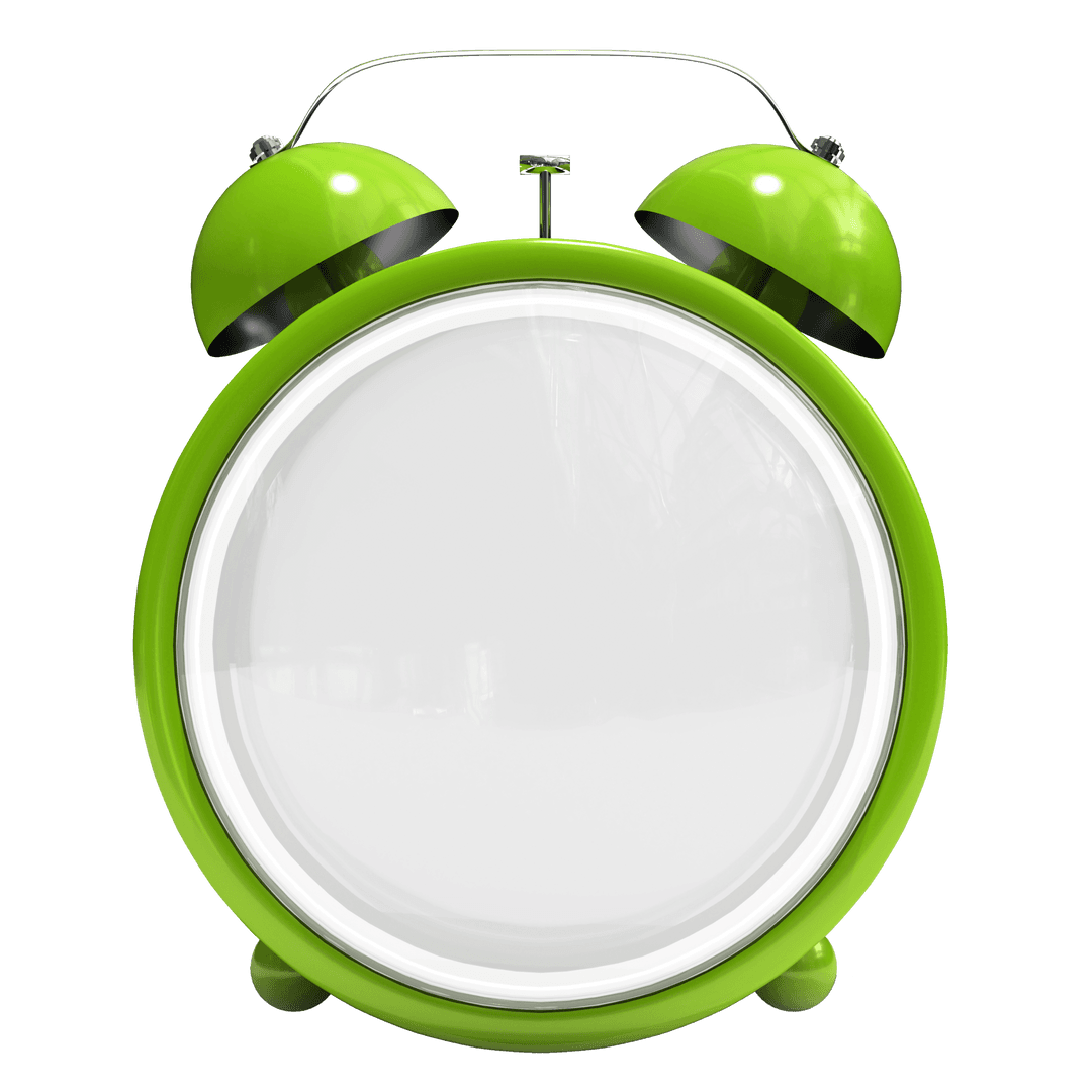 Bright Green Alarm Clock with Transparent Background for Time Concepts