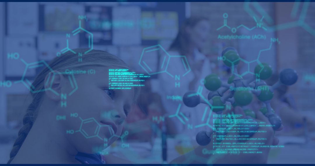 Schoolgirl Engaging in Science with Digital Data Overlay