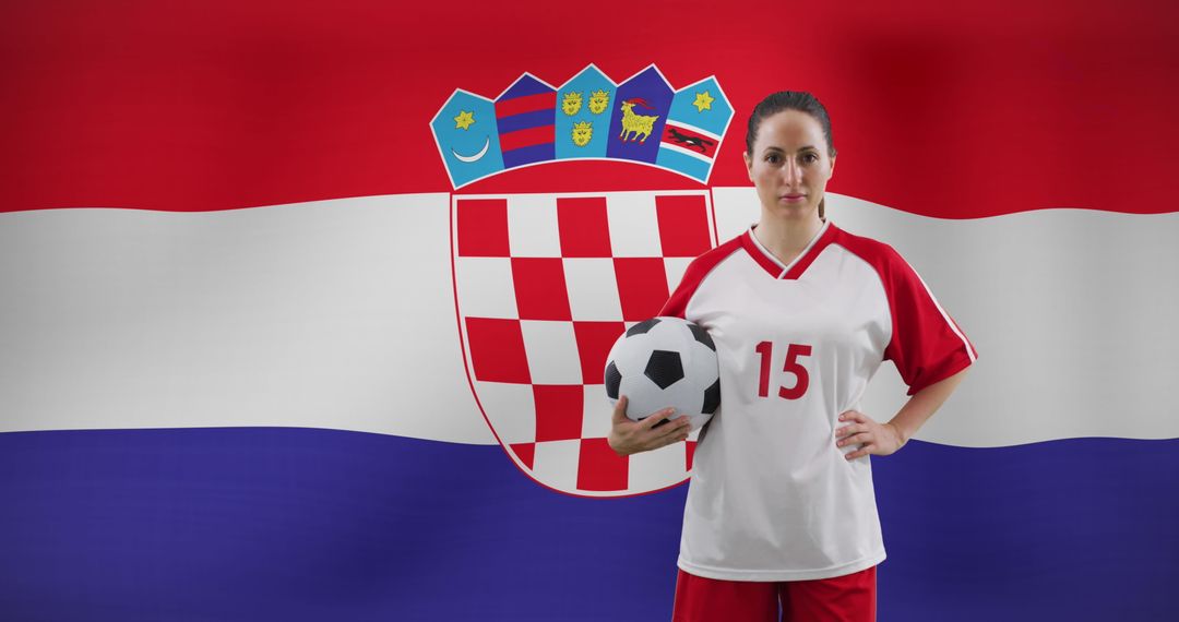 Female Soccer Player Holding Ball against Croatian Flag - Free Images, Stock Photos and Pictures on Pikwizard.com